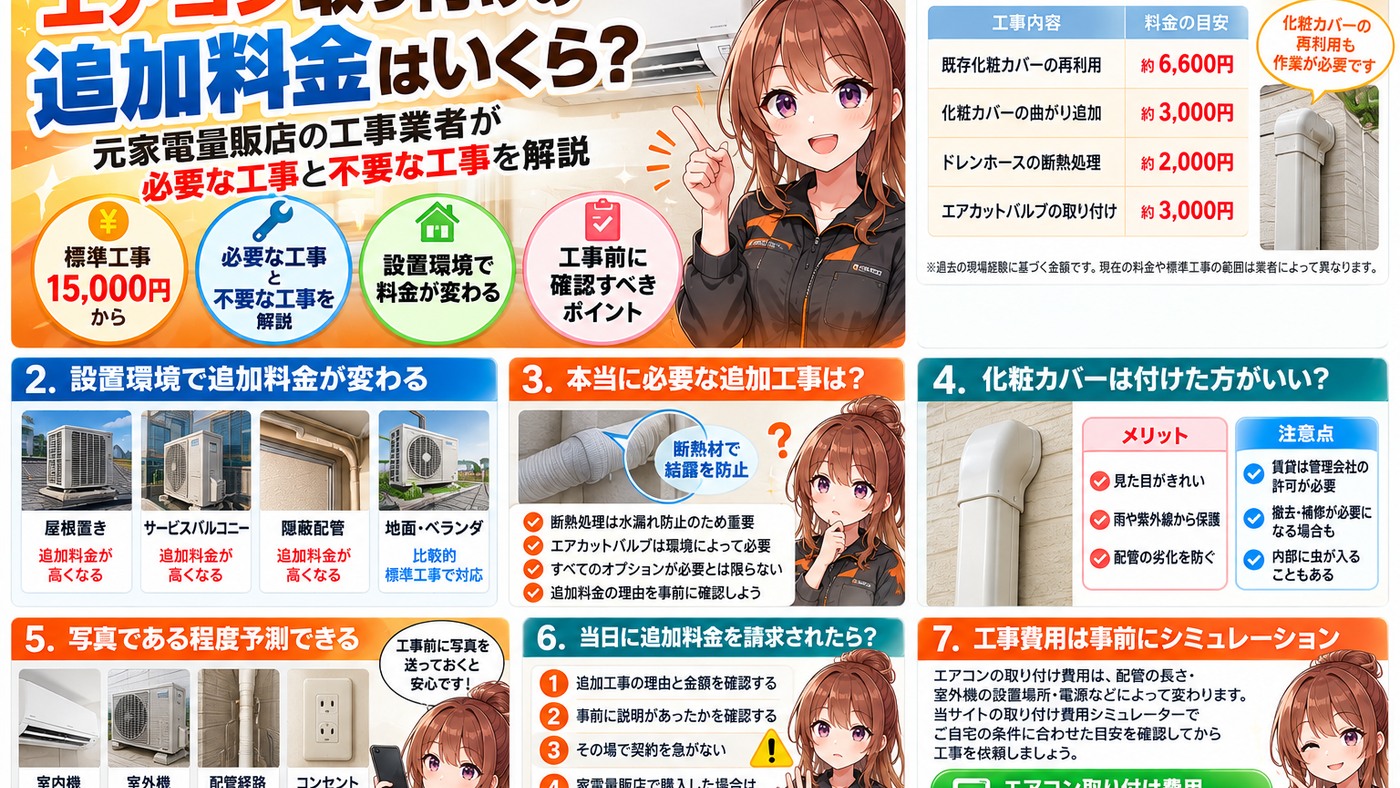 エアコン取り付けの追加料金と確認ポイントのイメージ